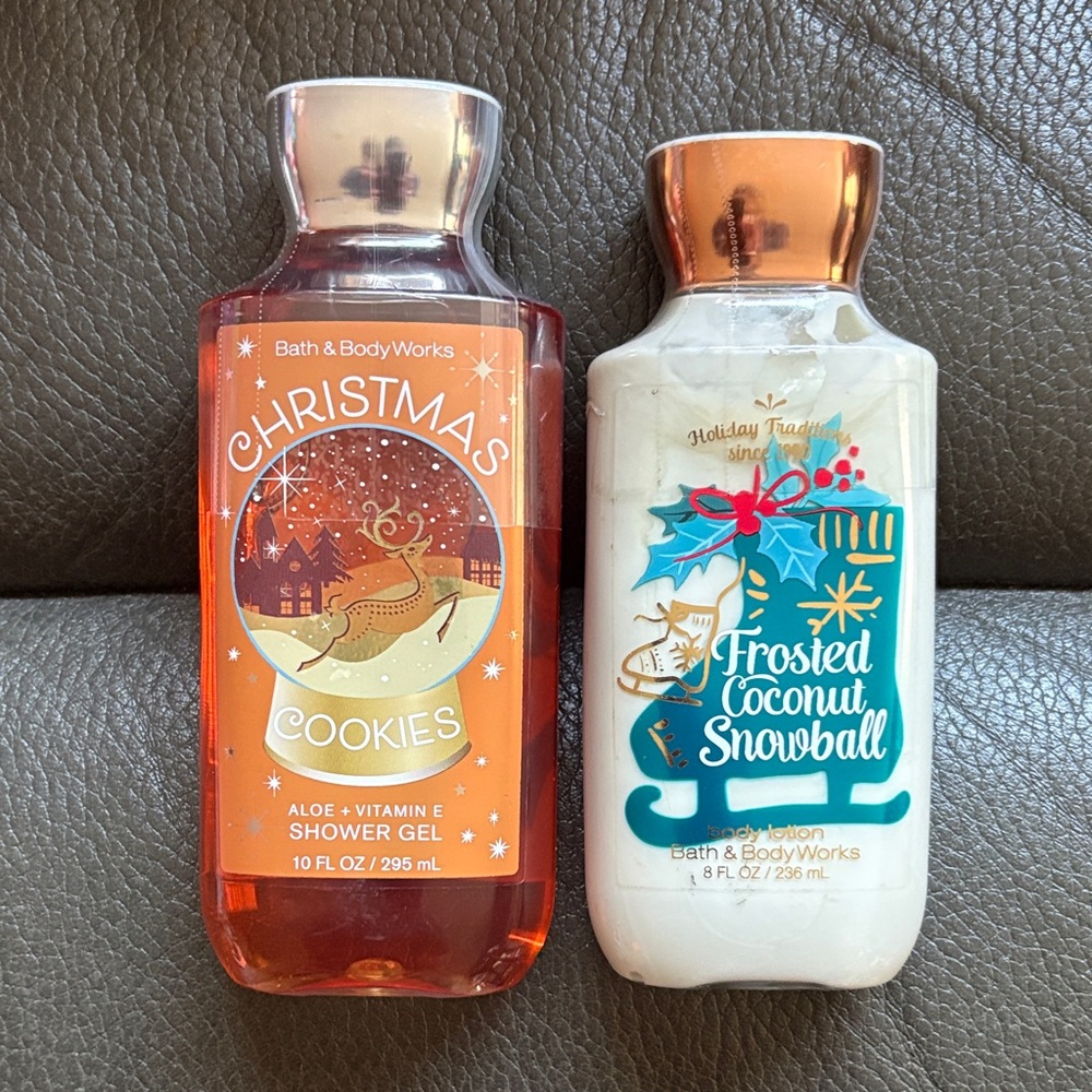 Bath and body holiday scents in Christmas cookies and frosted coconut snowball